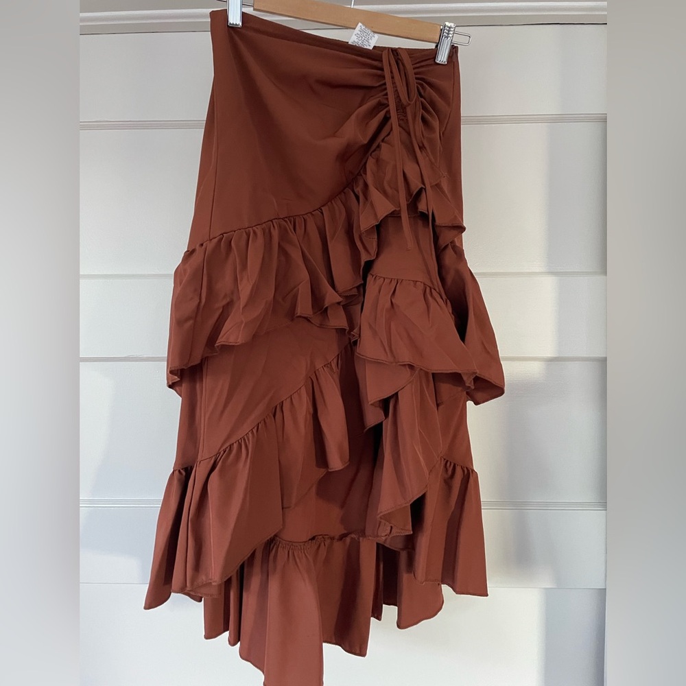 SHEIN Asymmetrical Brown Ruffle Skirt